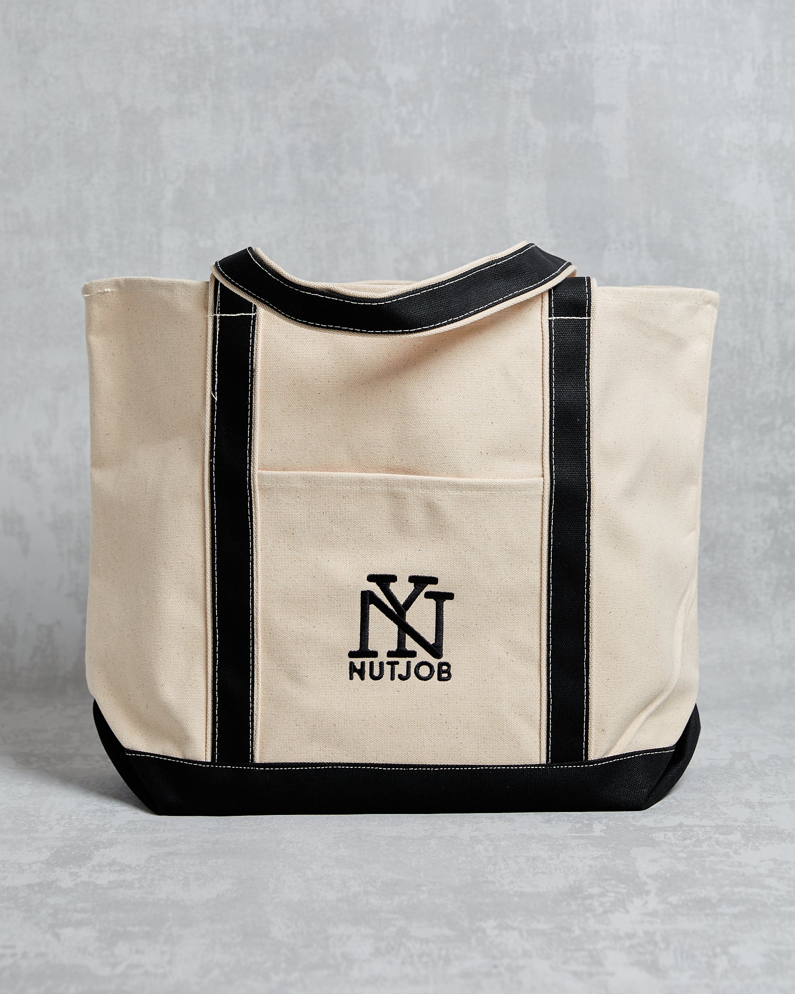 Black & cream Heavy Duty Canvas tote with embroidered NEW YORK NUTJOB logo