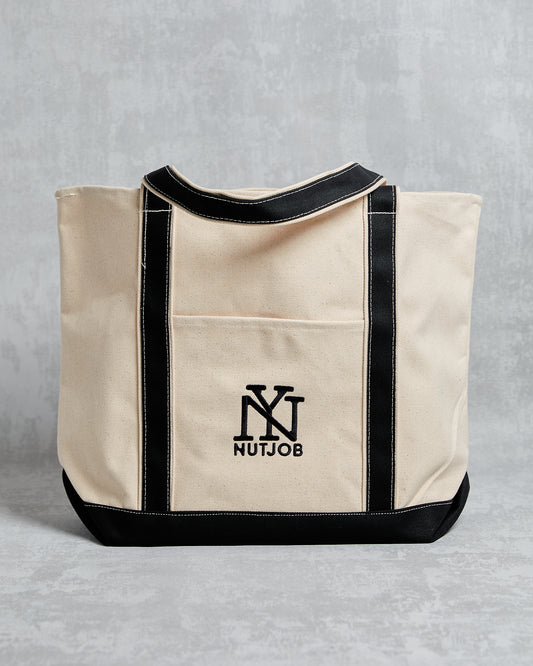 Black & cream Heavy Duty Canvas tote with embroidered NEW YORK NUTJOB logo