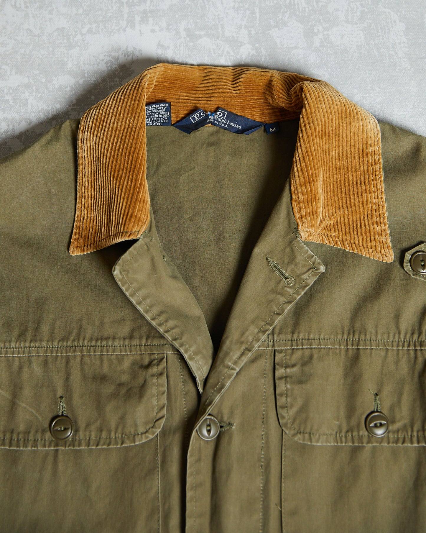 Vintage polo ralph lauren Olive green chore coat with brown corduroy collar and cuffs